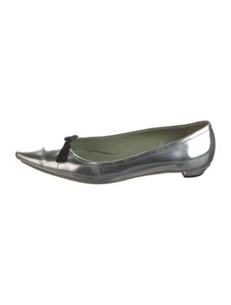 Prada Patent Leather Bow Accents Ballet Flats