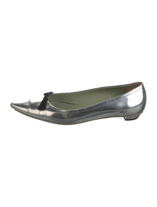 Prada Patent Leather Bow Accents Ballet Flats