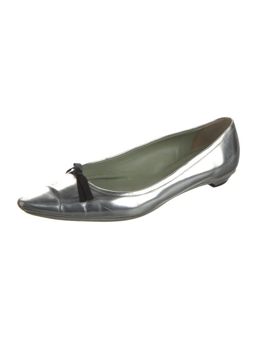 Prada Patent Leather Bow Accents Ballet Flats