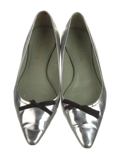Prada Patent Leather Bow Accents Ballet Flats