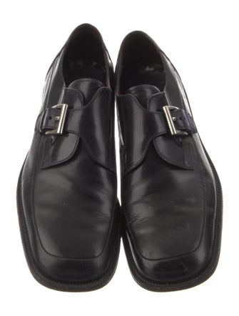 Prada Embossed Leather Embroidered Accent Monk Straps
