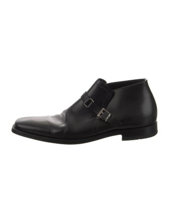 Prada Embossed Leather Embroidered Accent Monk Straps