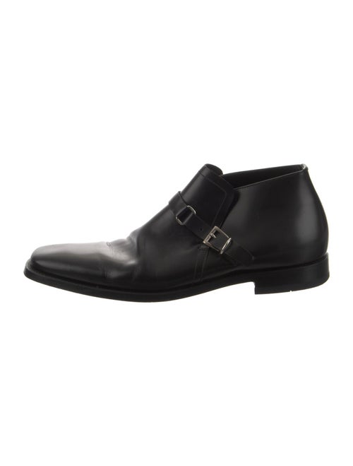 Prada Embossed Leather Embroidered Accent Monk Straps