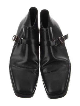 Prada Embossed Leather Embroidered Accent Monk Straps