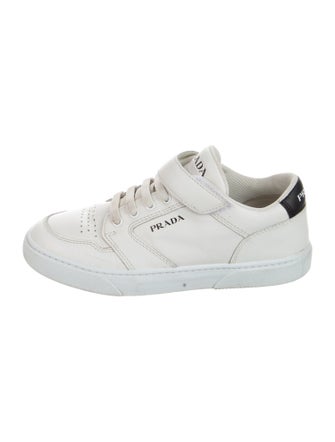 Prada White Pattern Print Leather Sneakers