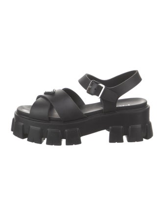 Prada Enameled Metal Triangle Rubber Slingback Sandals