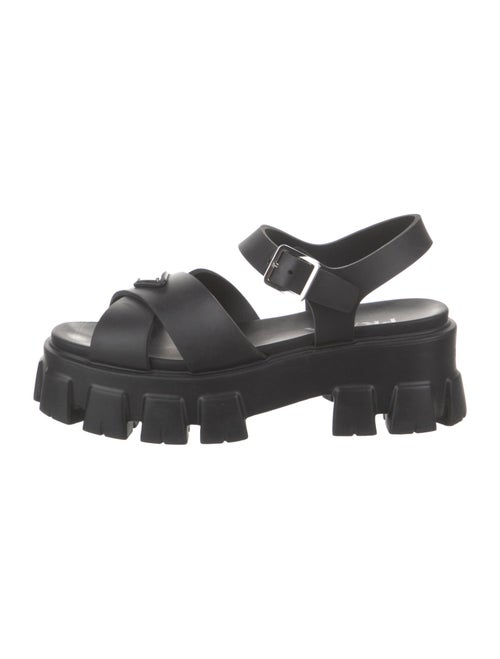 Prada Enameled Metal Triangle Rubber Slingback Sandals