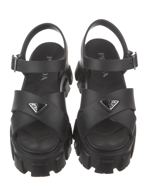 Prada Enameled Metal Triangle Rubber Slingback Sandals