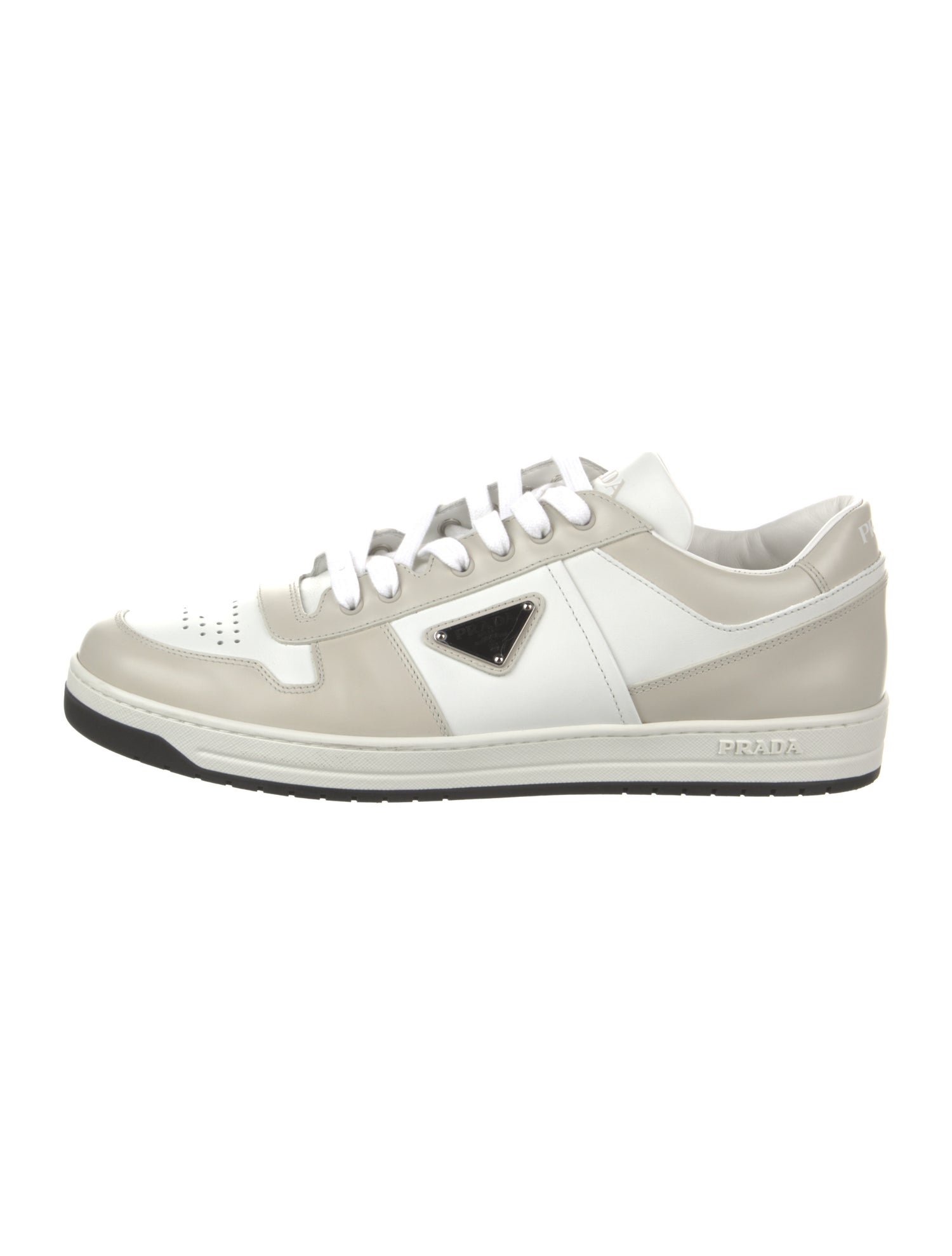 Prada Enameled Metal Triangle Leather Sneakers