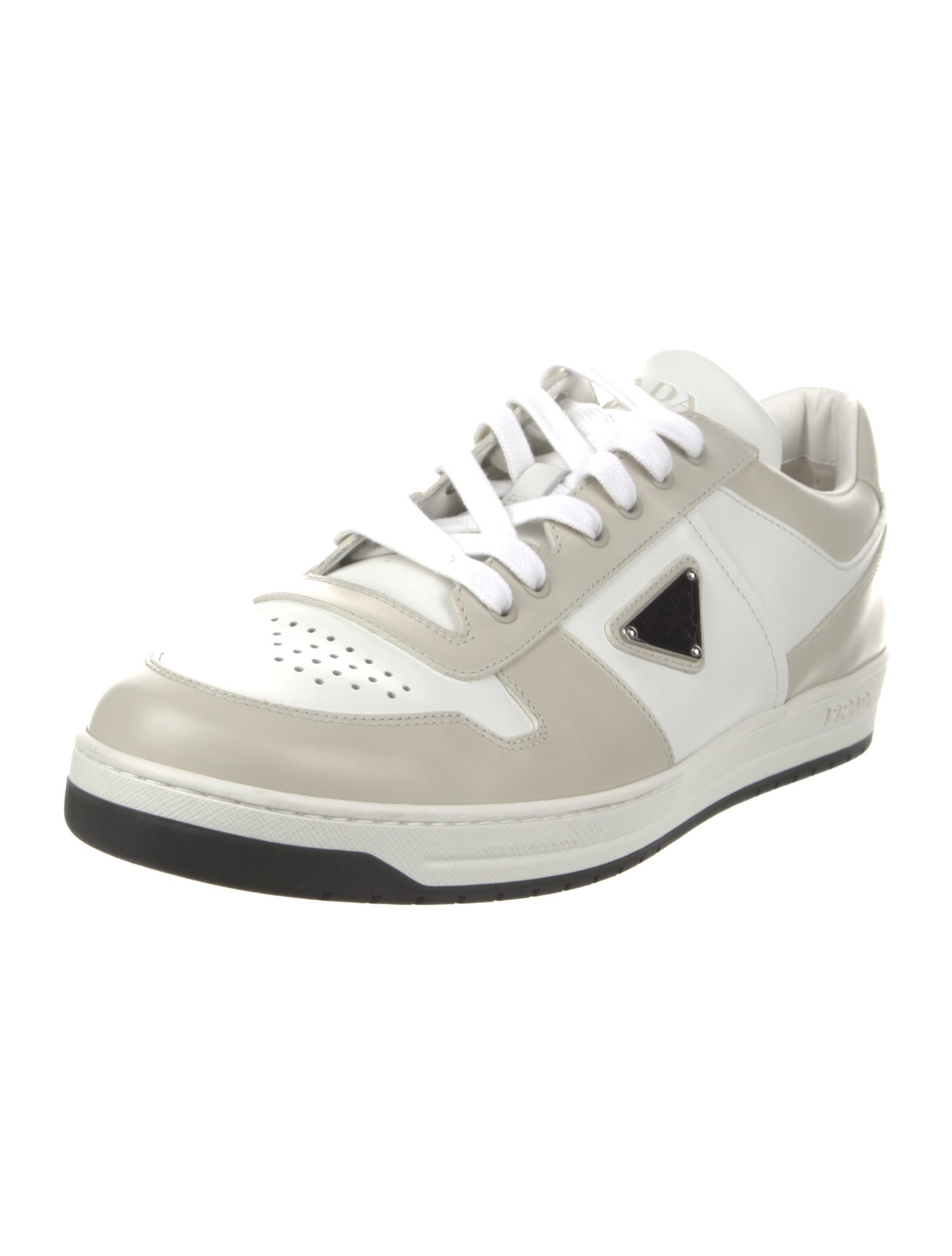 Prada Enameled Metal Triangle Leather Sneakers
