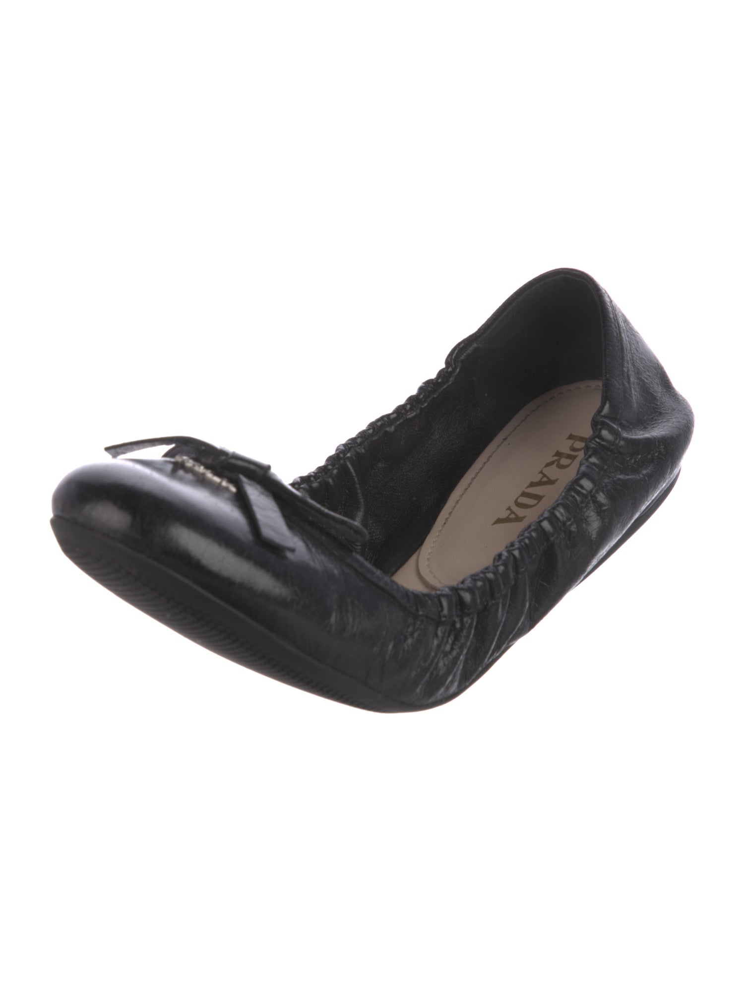 Prada Embossed Leather Bow Accents Ballet Flats