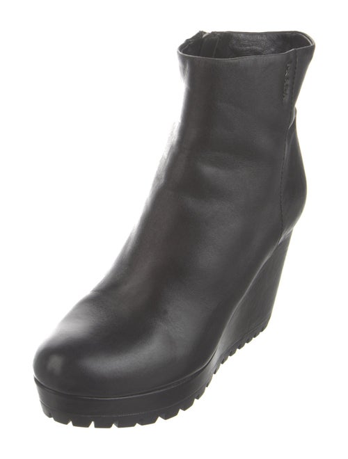 Prada Embossed Leather Embroidered Accent Boots