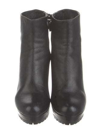 Prada Embossed Leather Embroidered Accent Boots