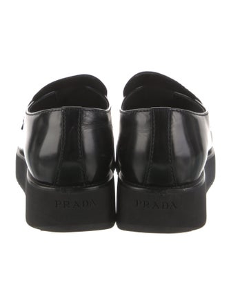 Prada Enameled Metal Triangle Leather Loafers