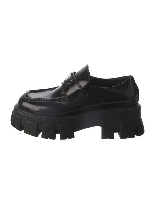 Prada Enameled Metal Triangle Patent Leather Loafers