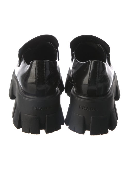 Prada Enameled Metal Triangle Patent Leather Loafers