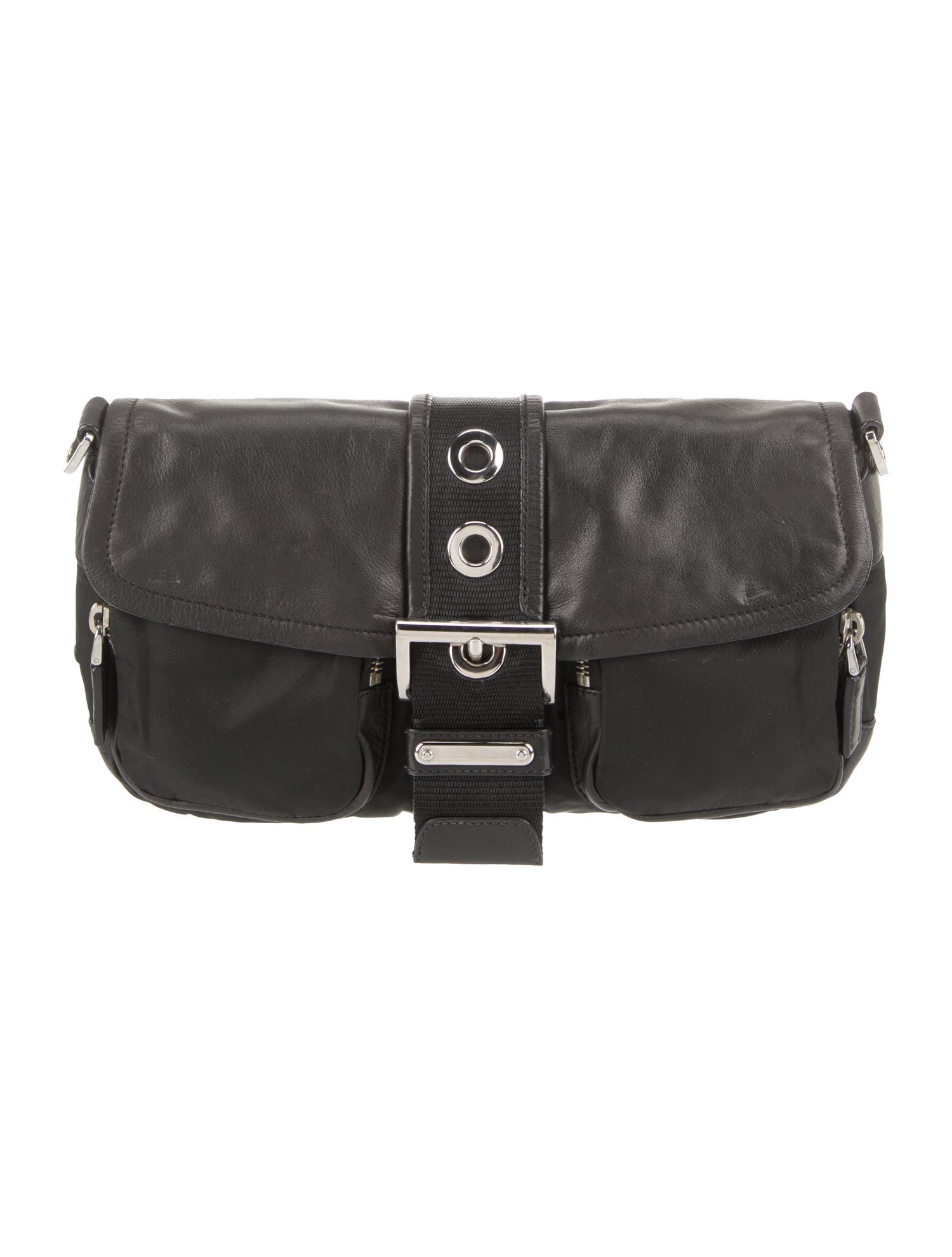 Prada Enameled Metal Triangle / Black Tessuto Nylon Leather Shoulder bag