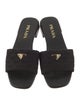 Prada Enameled Metal Triangle Leather Trim Embellishment Slides