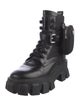 Prada Enameled Metal Triangle Leather Combat Boots