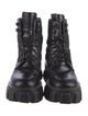 Prada Enameled Metal Triangle Leather Combat Boots