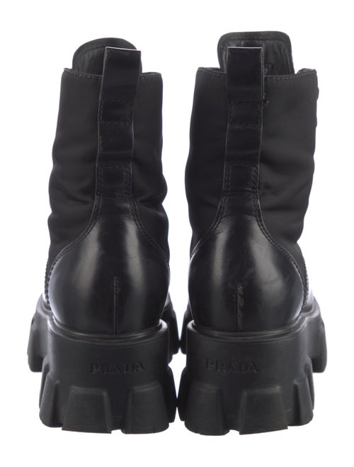 Prada Enameled Metal Triangle Leather Combat Boots