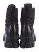 Prada Enameled Metal Triangle Leather Combat Boots
