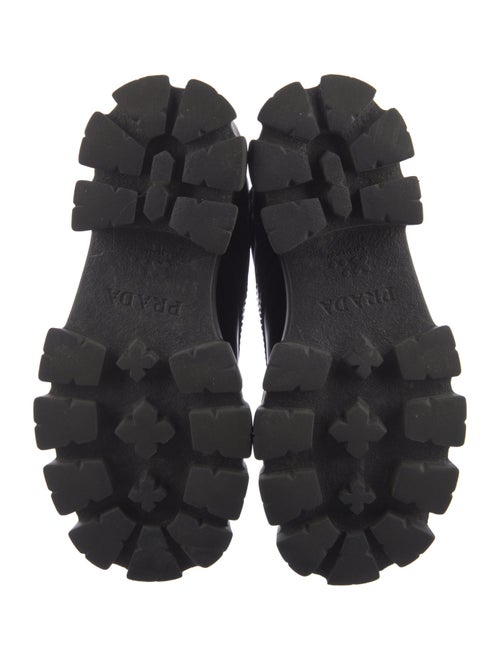 Prada Enameled Metal Triangle Leather Combat Boots