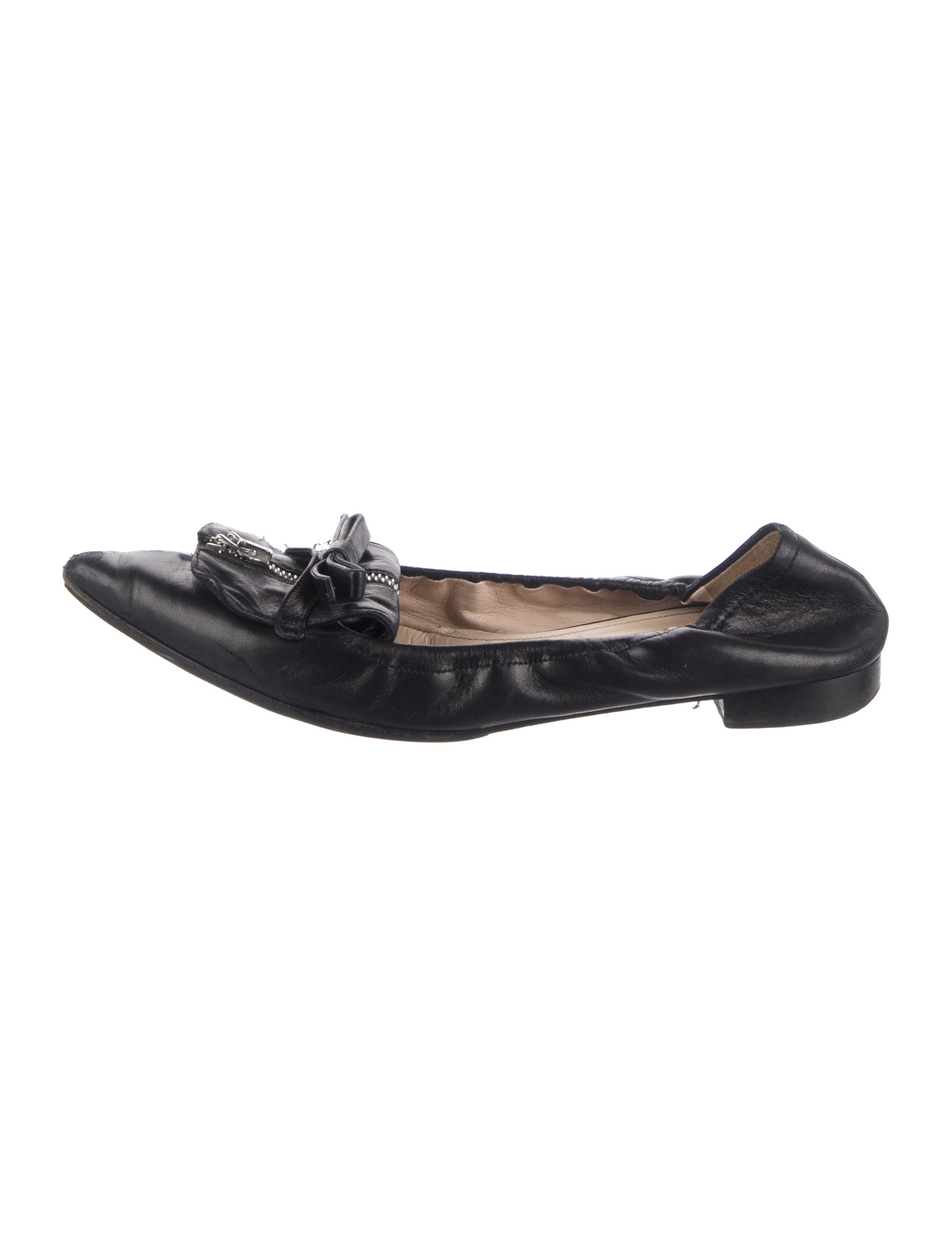 Prada Leather Bow Accents Loafers
