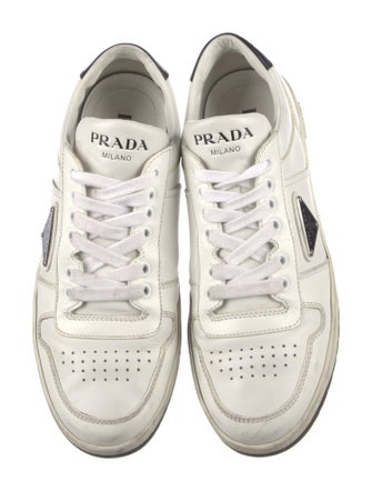 Prada Enameled Metal Triangle Leather Sneakers