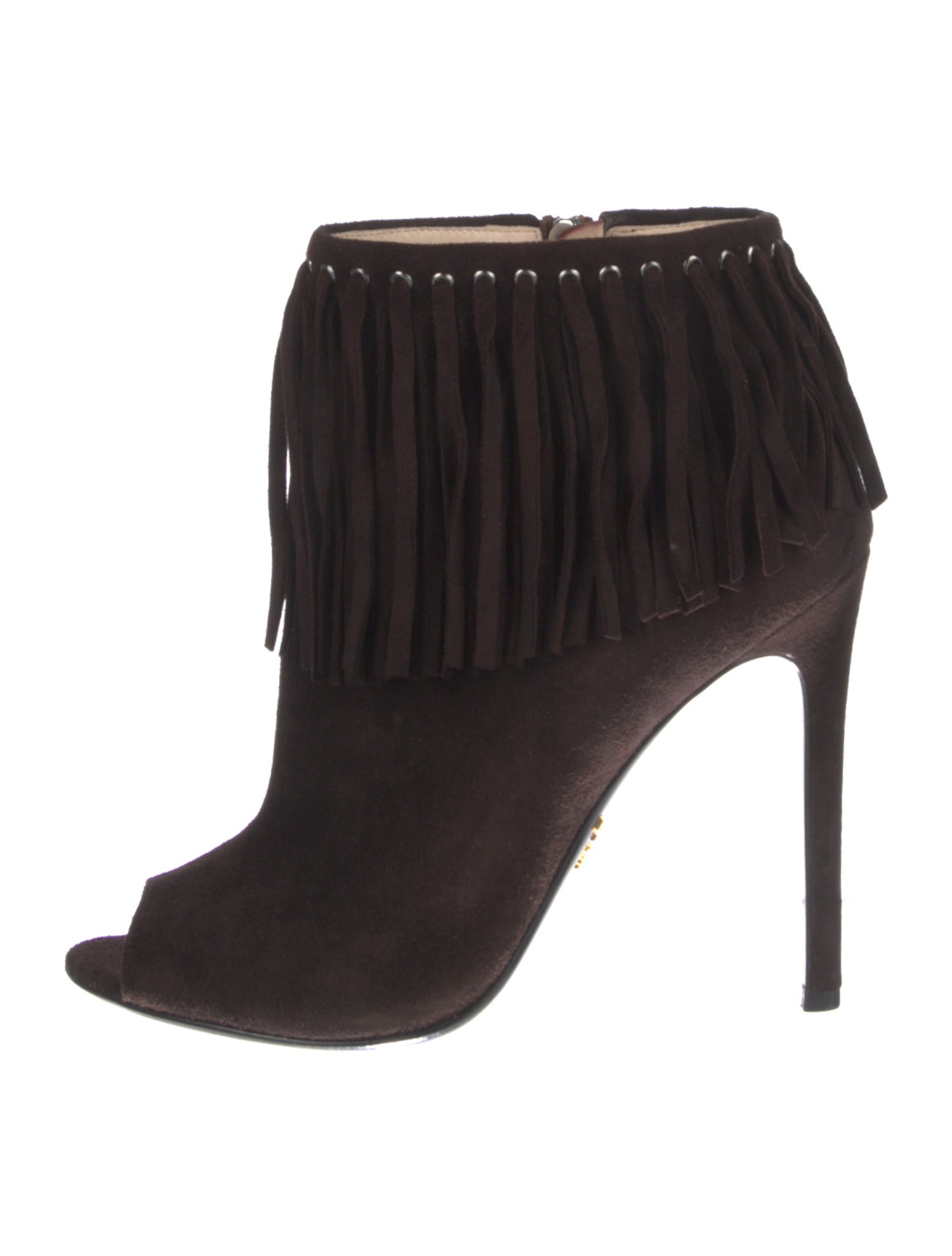Prada Suede Fringe Trim Accent Boots
