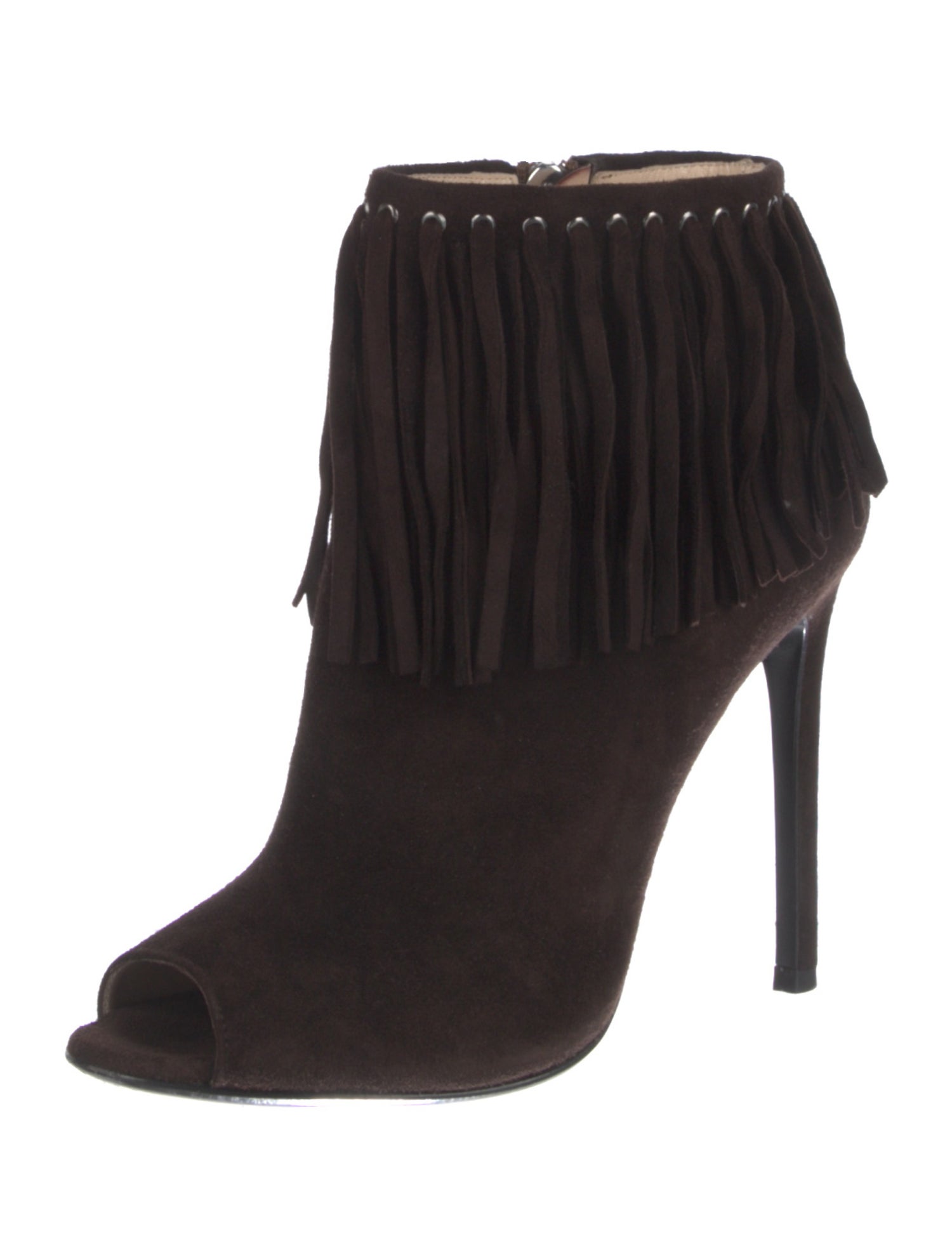 Prada Suede Fringe Trim Accent Boots