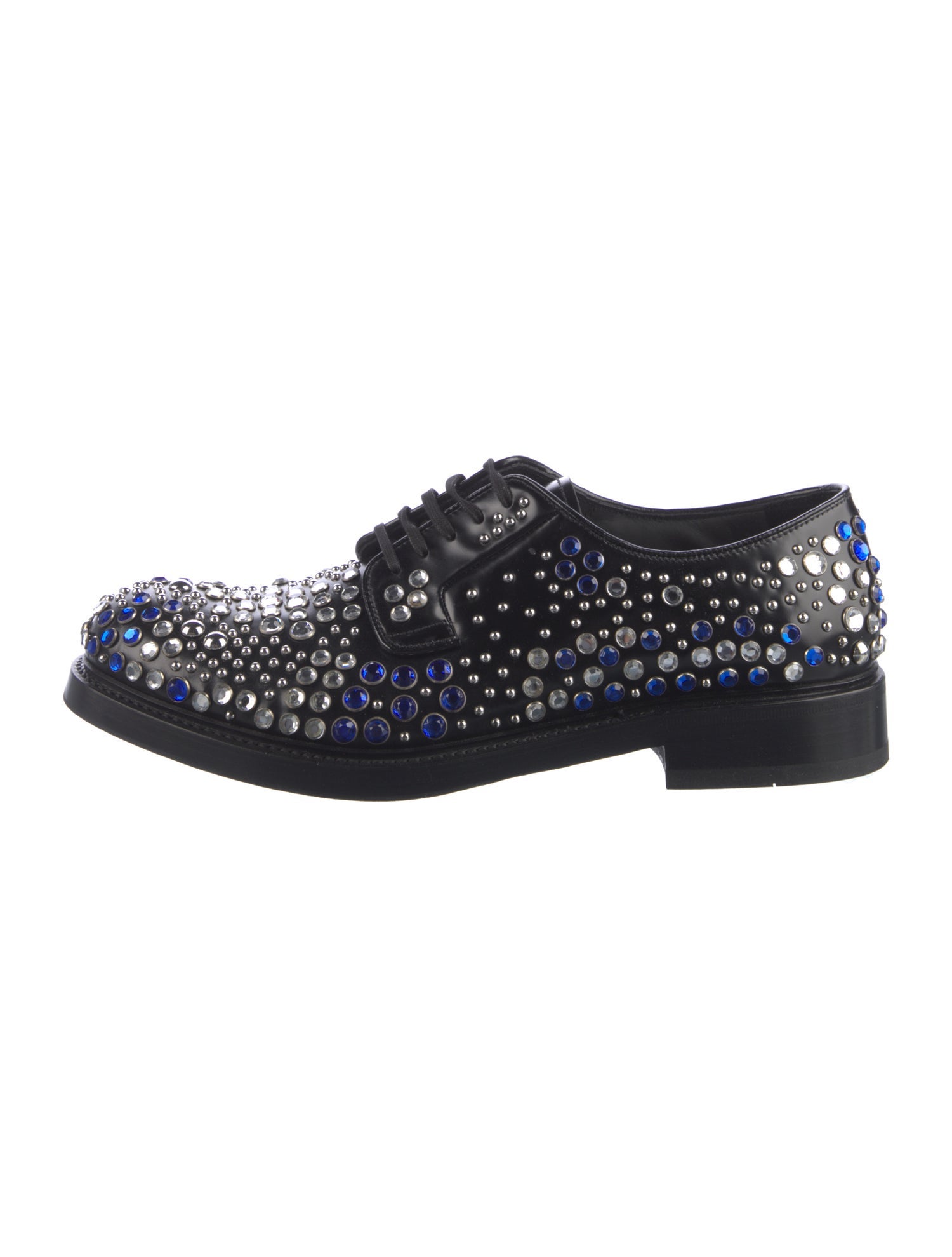 Prada Leather Crystal Embellishments Derby Shoes