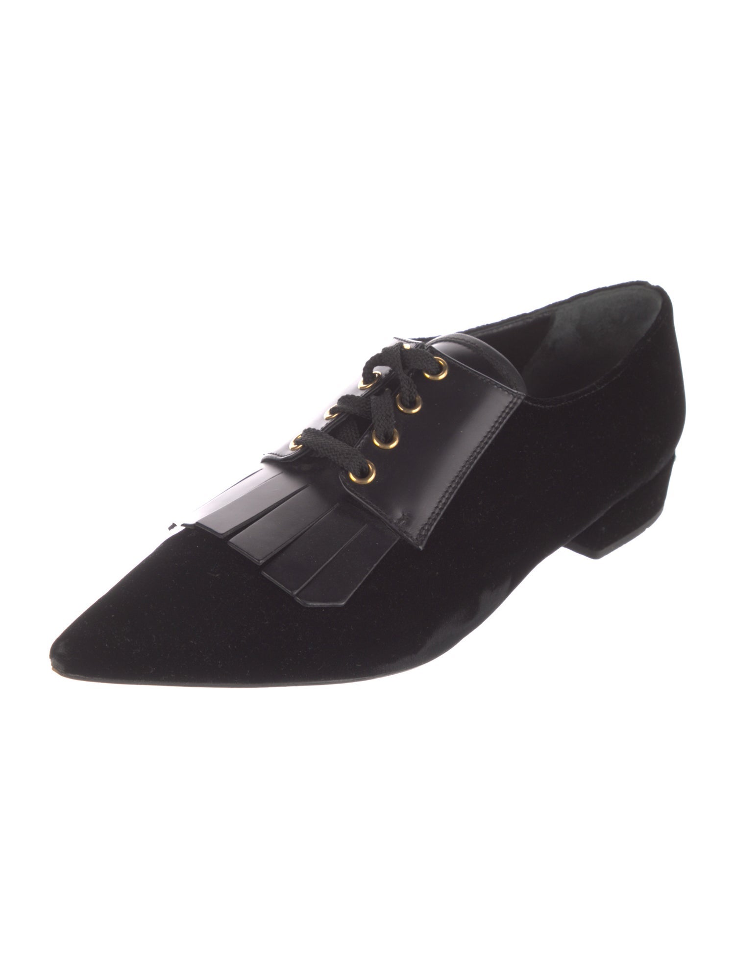 Prada Velvet Leather Trim Embellishment Oxfords