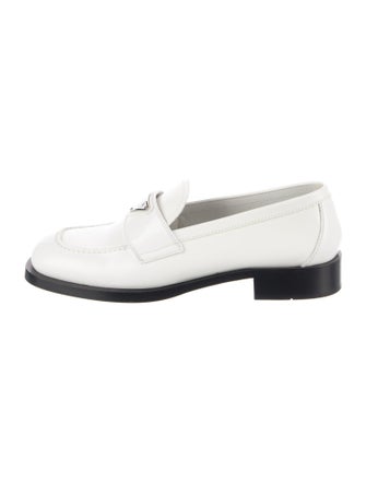 Prada Enameled Metal Triangle Leather Loafers
