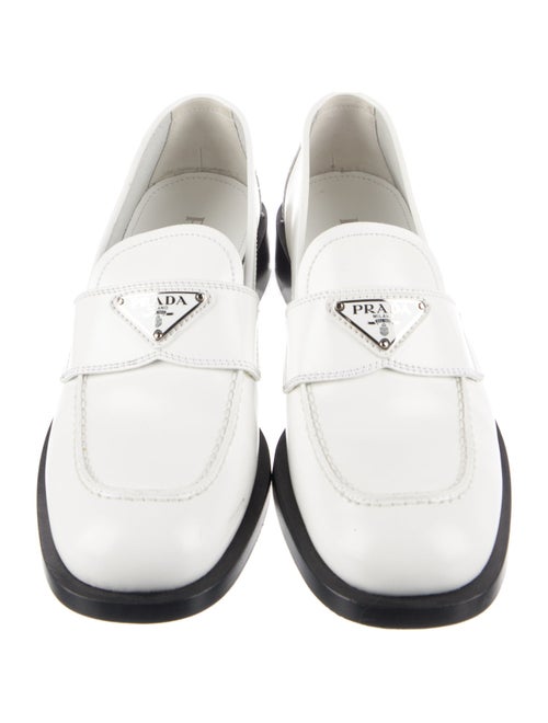Prada Enameled Metal Triangle Leather Loafers