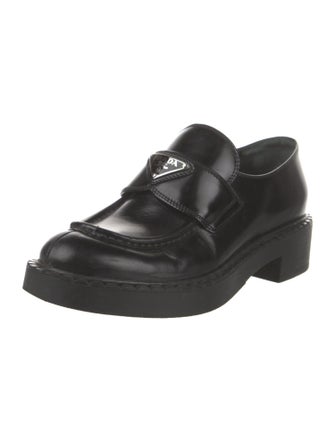 Prada Enameled Metal Triangle Patent Leather Oxfords