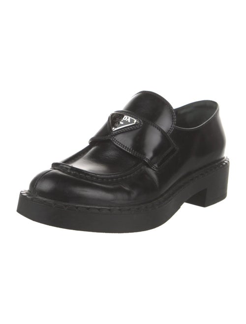 Prada Enameled Metal Triangle Patent Leather Oxfords