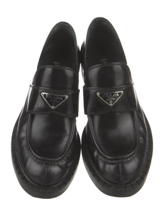 Prada Enameled Metal Triangle Patent Leather Oxfords