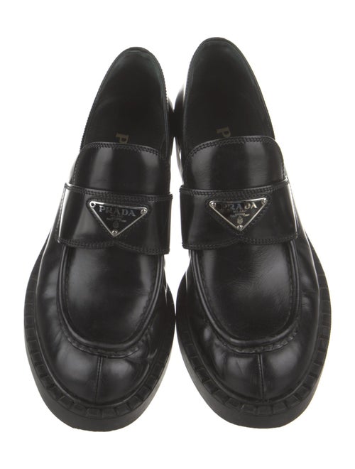 Prada Enameled Metal Triangle Patent Leather Oxfords