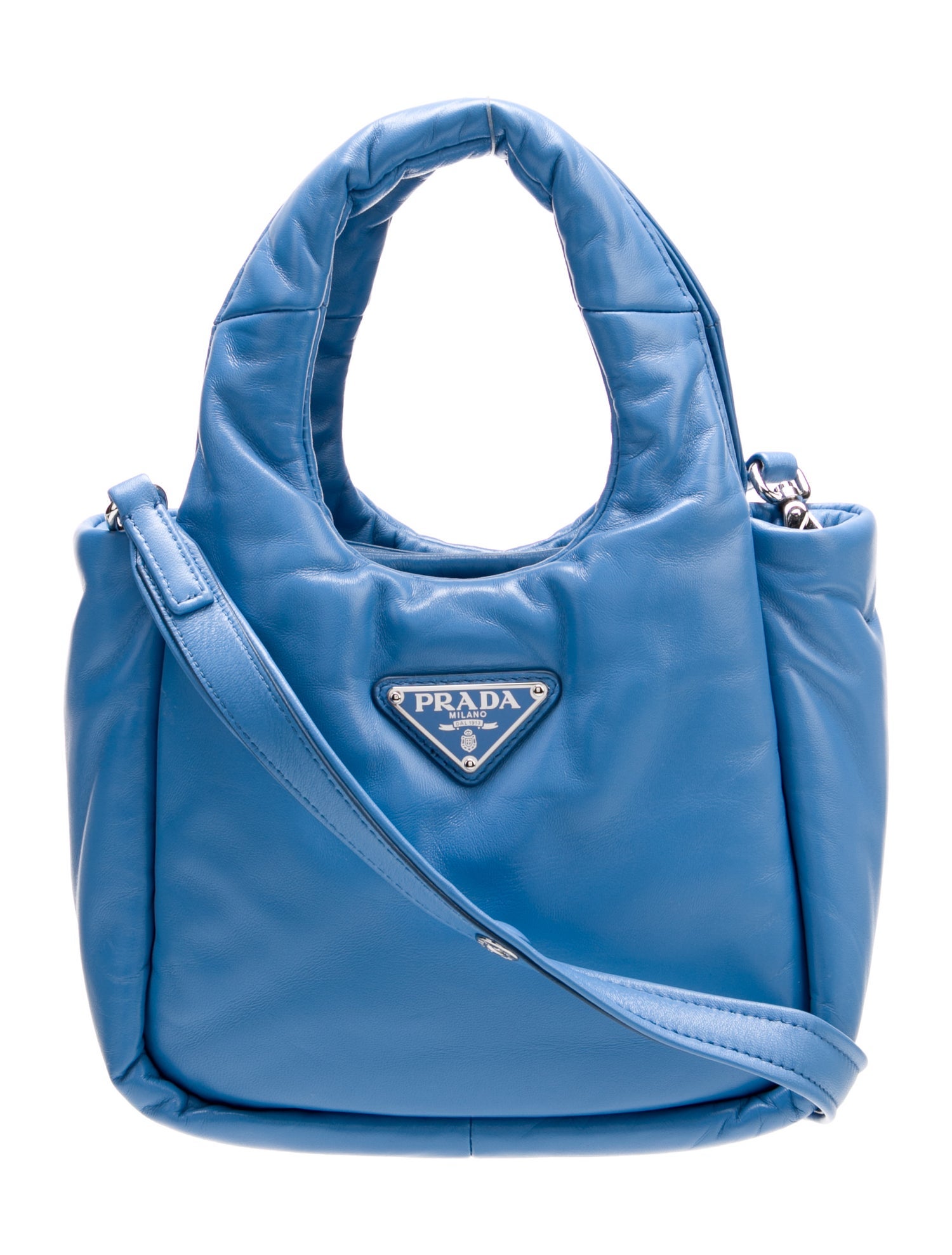 Prada Enameled Metal Triangle Padded Small