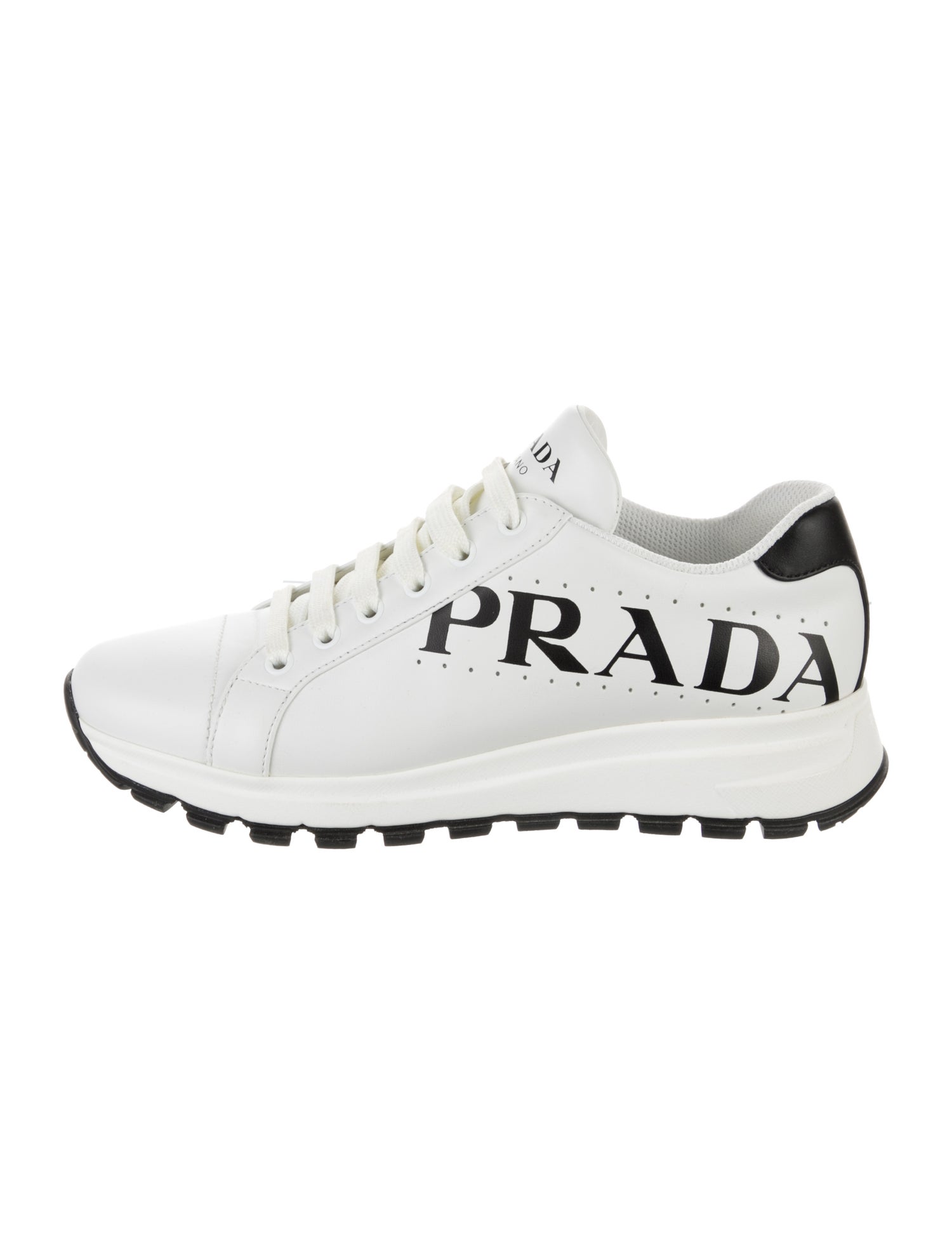 Prada Leather Graphic Print Sneakers