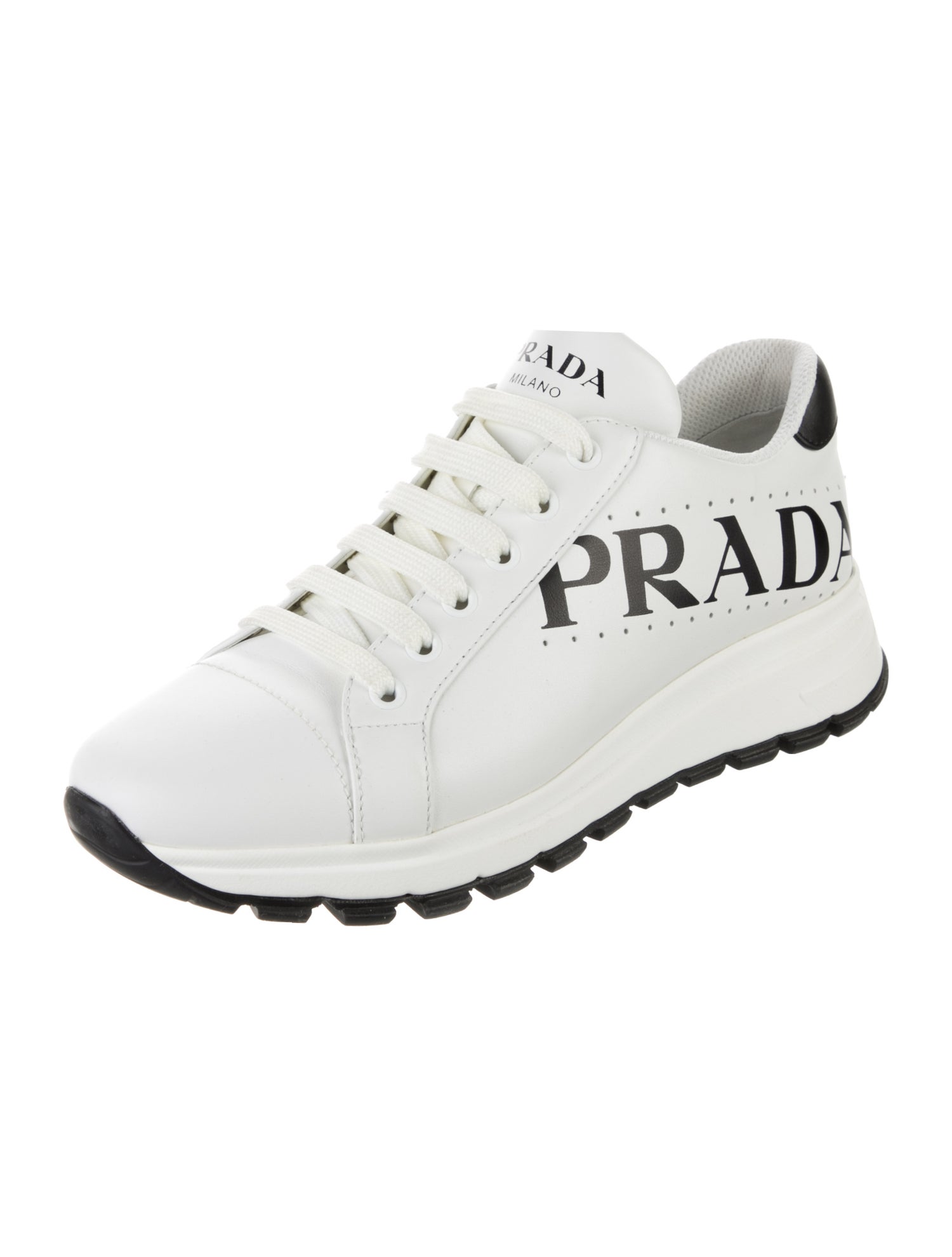 Prada Leather Graphic Print Sneakers