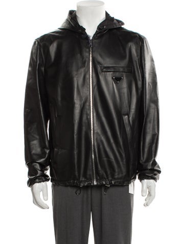 Prada Outerwear 2022 Enameled Metal Triangle Moto Jacket Us42, It52 | XL