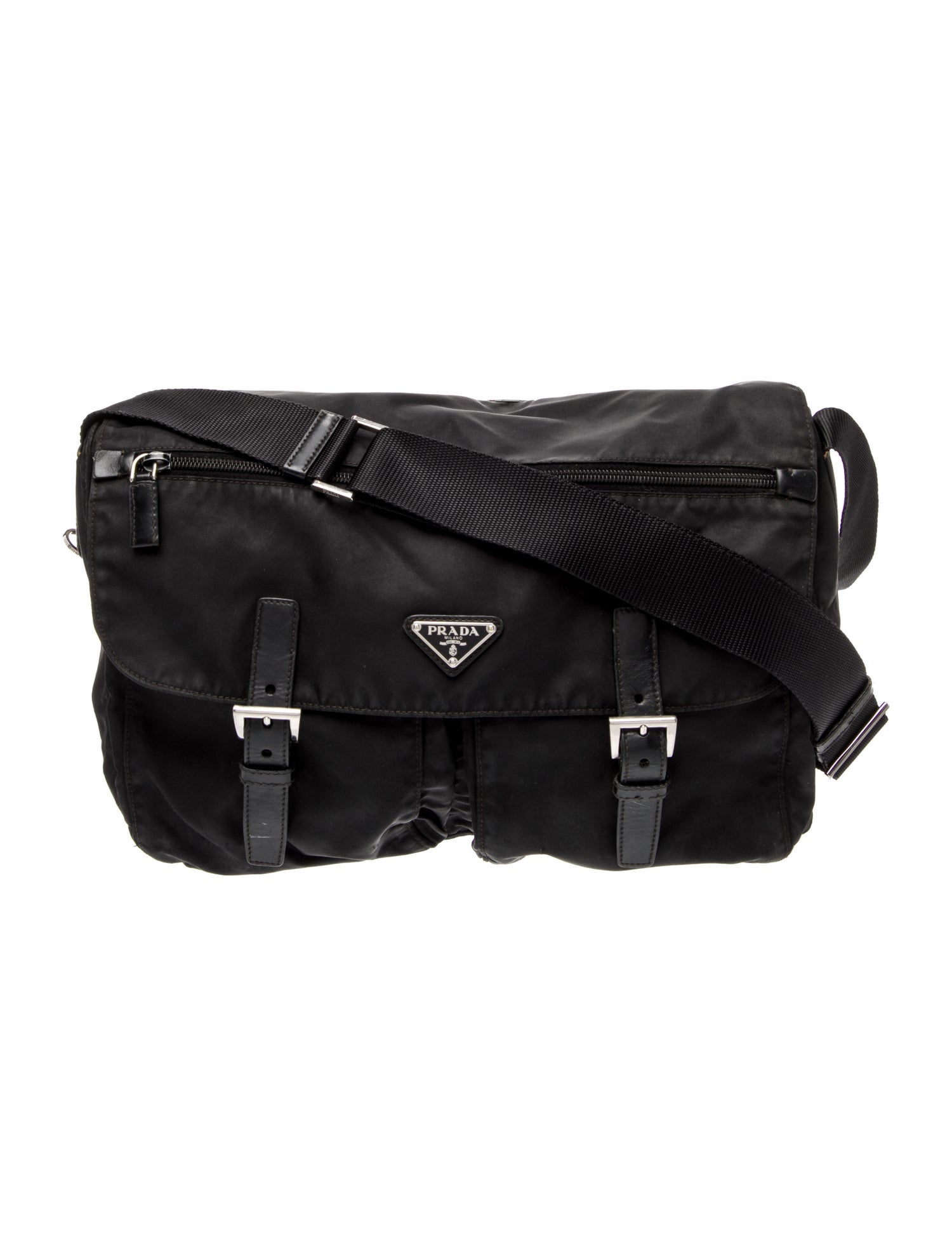 Prada Enameled Metal Triangle Messenger Bag