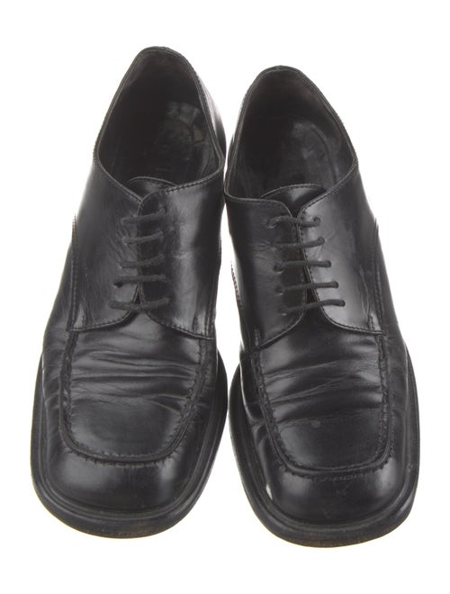 Prada Enameled Metal Triangle Leather Mules