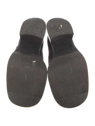 Prada Enameled Metal Triangle Leather Mules