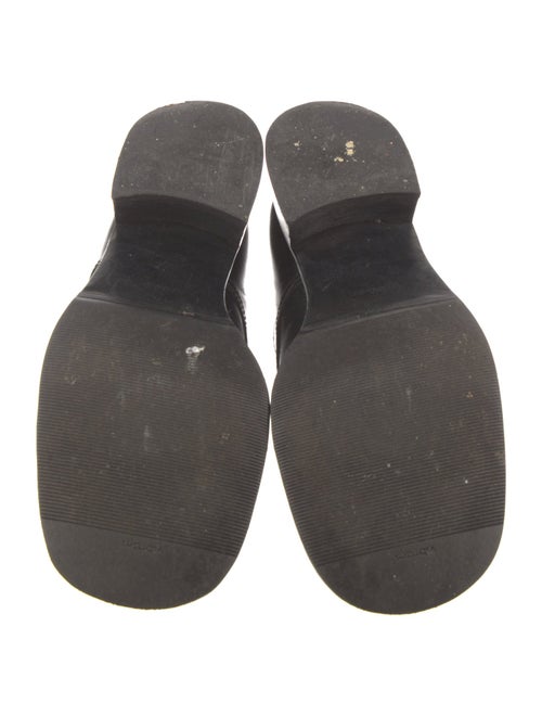 Prada Enameled Metal Triangle Leather Mules