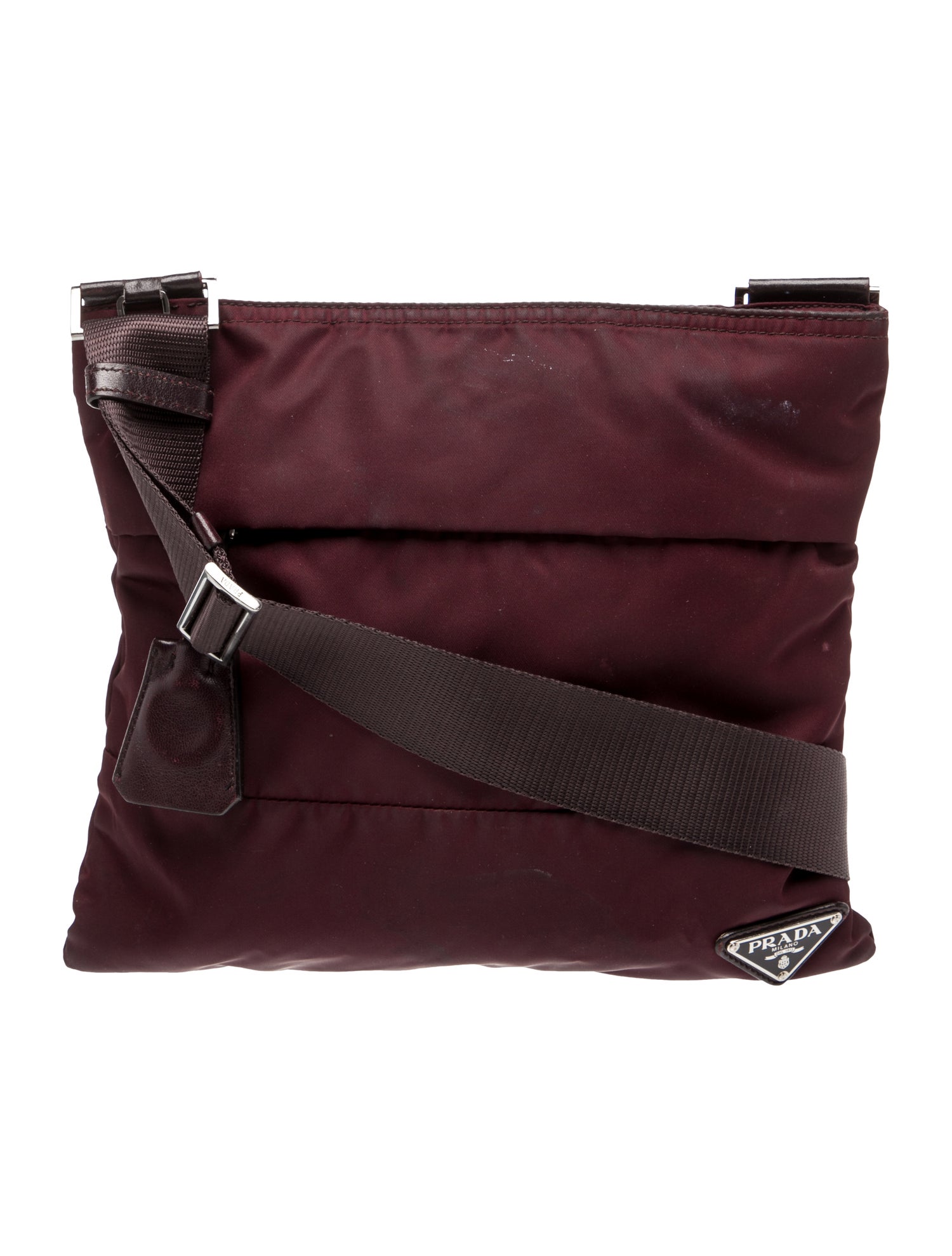 Prada Enameled Metal Triangle Nylon Crossbody