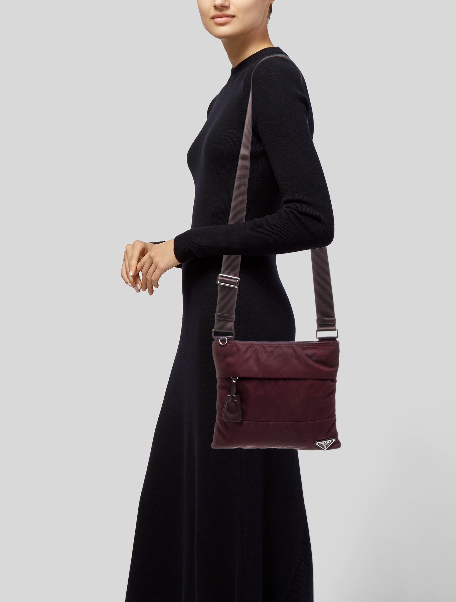 Prada Enameled Metal Triangle Nylon Crossbody