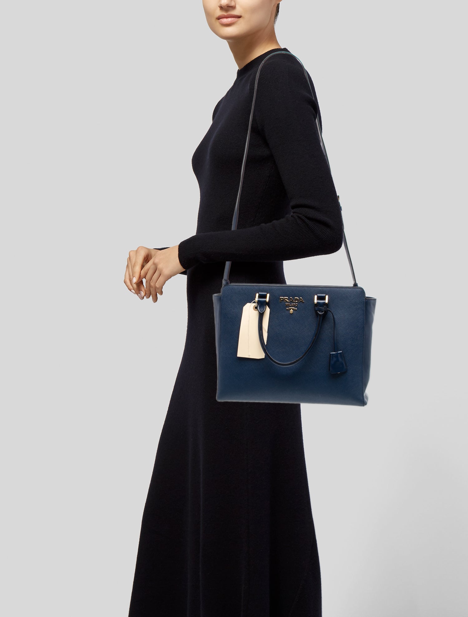 Prada Saffiano Lux Leather Baltico Saffiano and Soft Calfskin Leather Small Top Handle Crossbody Bag